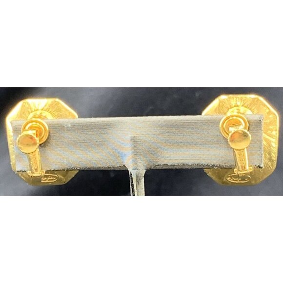 Napier Earrings Amber Glass Faceted Gold Tone Adjustable Clip 1" Dynasty Vtg - Picture 5 of 8